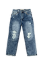 Indigo Distressed Straight Leg Jeans